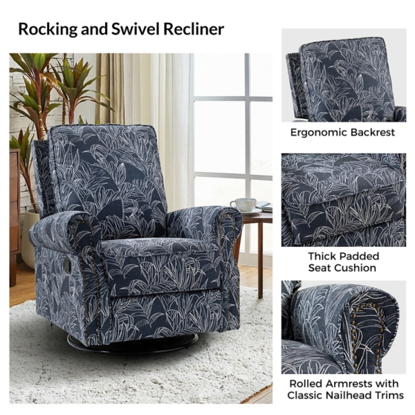 Navy Leaves Kaspar Swivel Manual Recliner