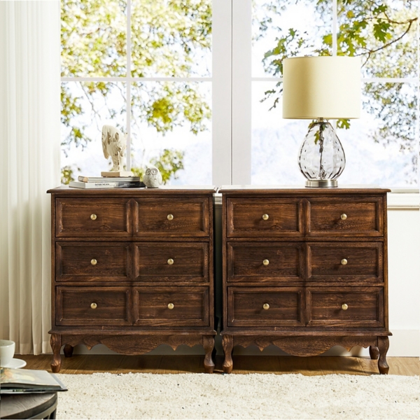 Rustic Walnut Hippe 3-Drawer Charging Nightstand