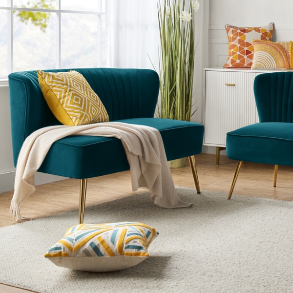 Teal Velvet Monica Loveseat