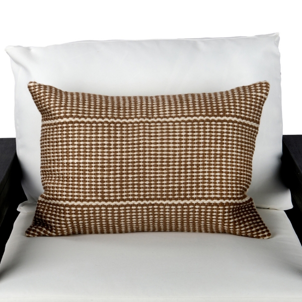 Tan and White Striped Outdoor Lumbar Pillow