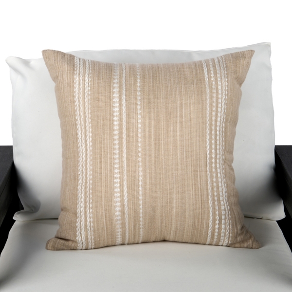 Distressed Taupe Woven Stripe Outdoor Pillow