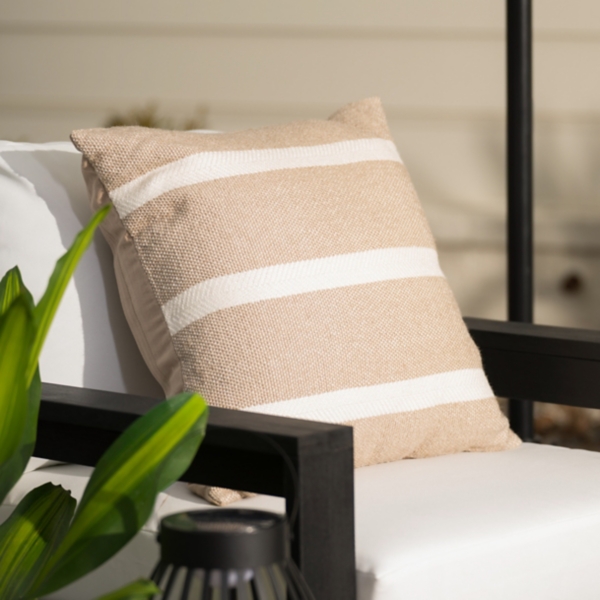 Taupe Wide Stripe Outdoor Pillow