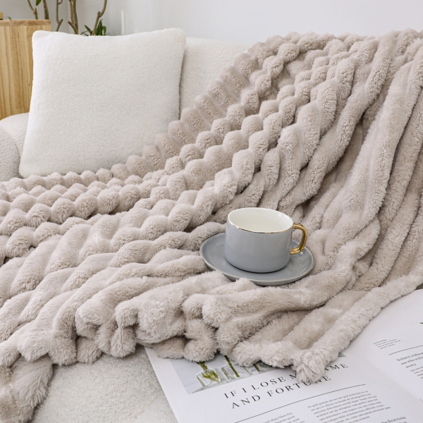 Beige Blaise Faux Fur Ribbed Throw