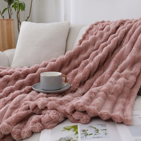 Rose Blaise Faux Fur Ribbed Throw