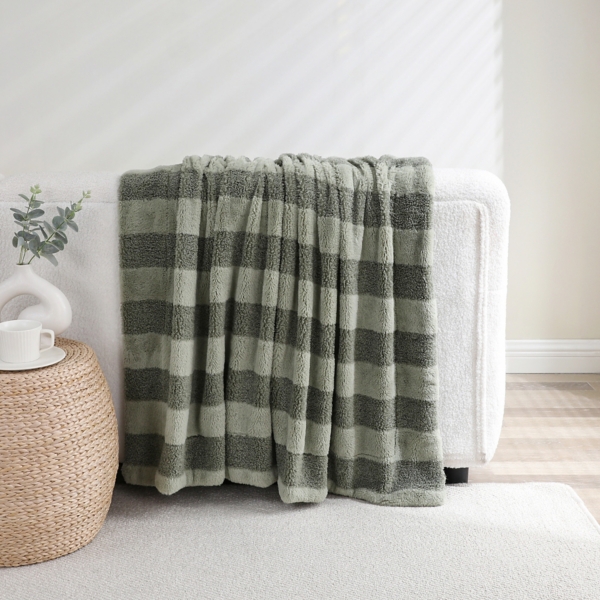 Sage Vanya Boucle Faux Fur Stripe Throw