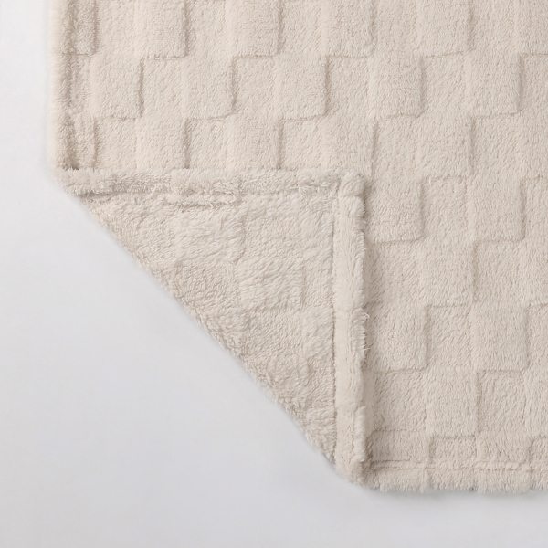 Cream Zane Faux Fur Checkered Throw