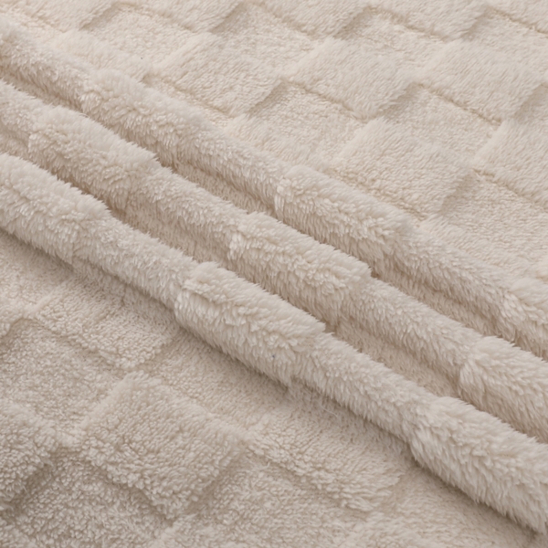 Cream Zane Faux Fur Checkered Throw