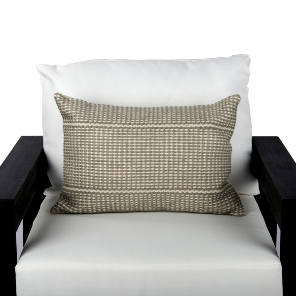 Gray and White Striped Outdoor Lumbar Pillow