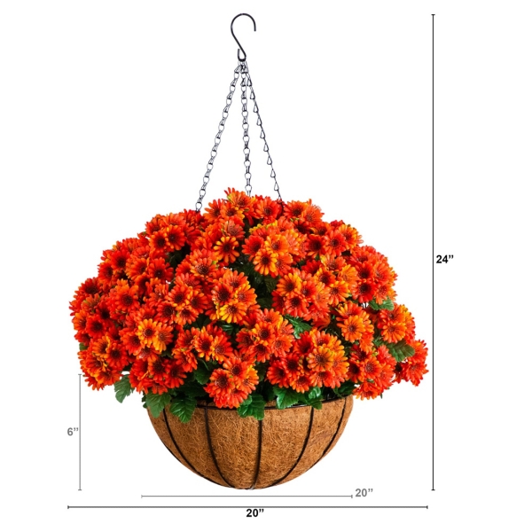UV Resistant Orange Chrysanthemum Hanging Basket