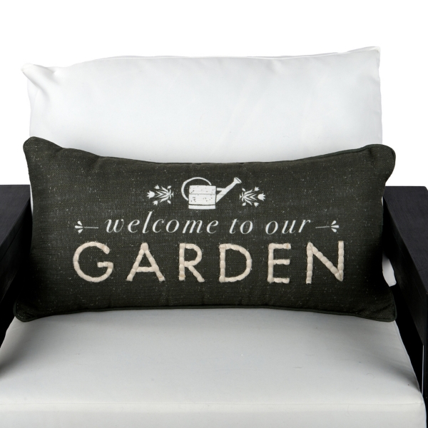 Green Welcome to Our Garden Outdoor Lumbar Pillow