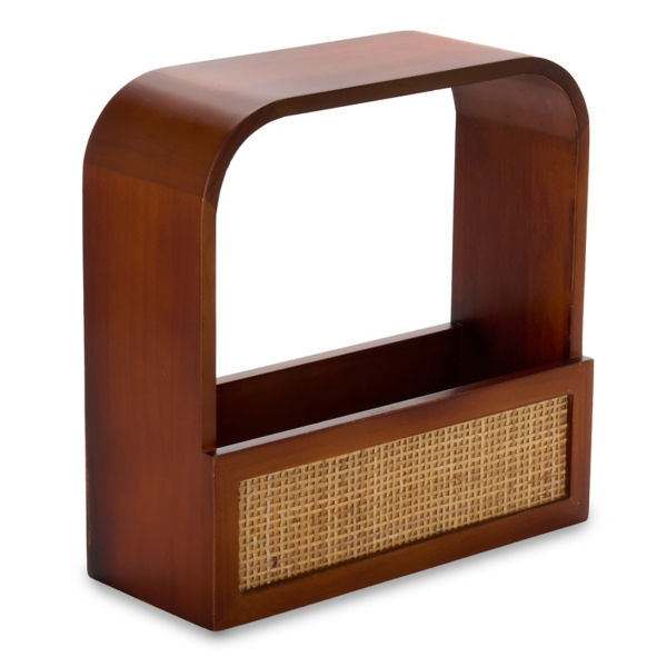 Square Wood and Rattan Wall Shelf