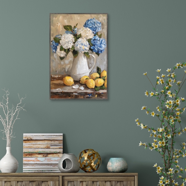 Hydrangeas and Citrus Framed Canvas Art Print
