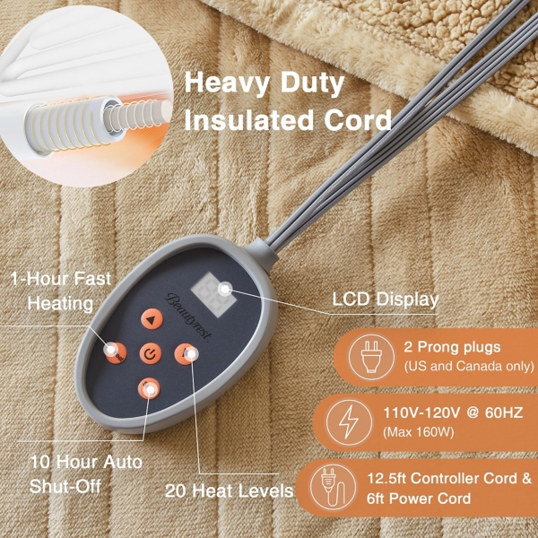 Beautyrest Tan Berber Heated Full Blanket