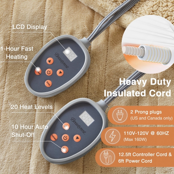 Beautyrest Tan Berber Heated King Blanket