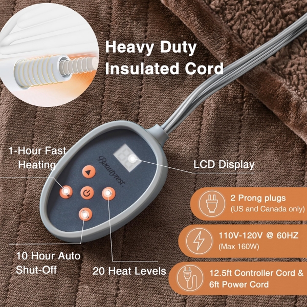 Beautyrest Brown Berber Heated Full Blanket