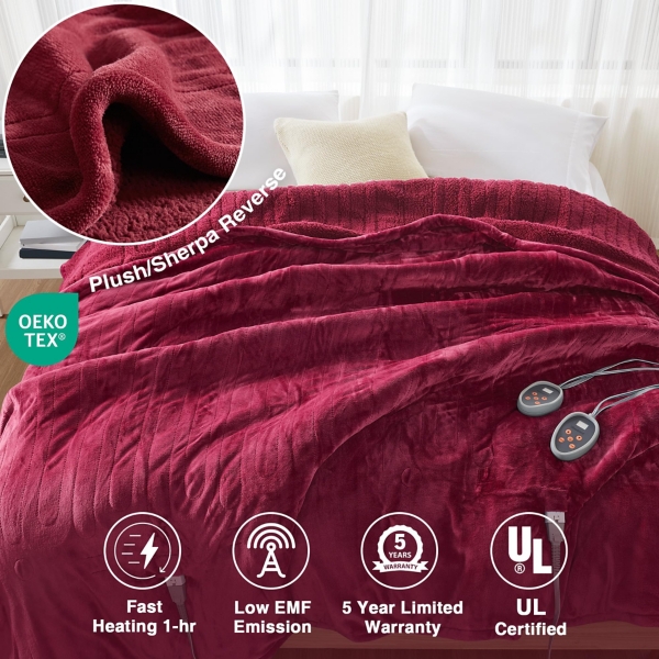 Beautyrest Burgundy Berber Heated King Blanket