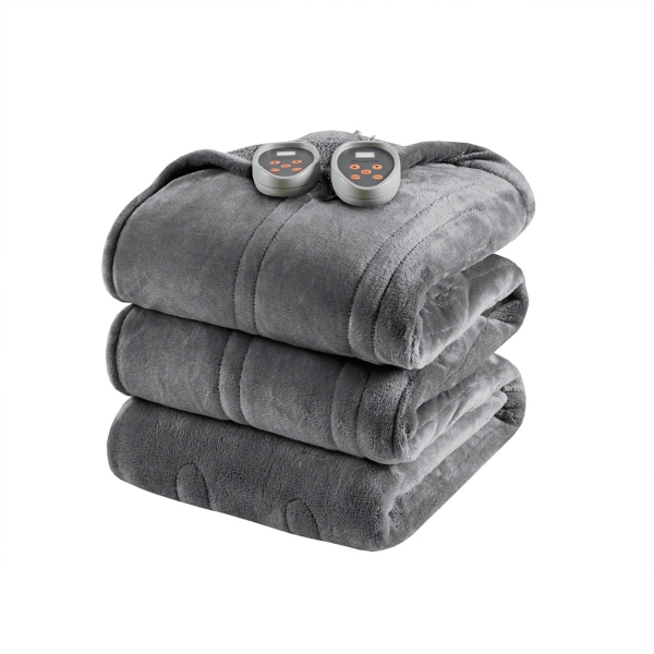 Beautyrest Gray Berber Heated Queen Blanket