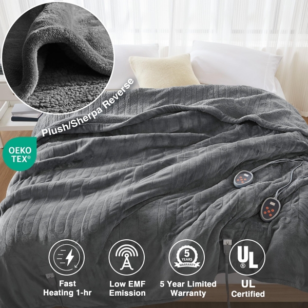 Beautyrest Gray Berber Heated Queen Blanket