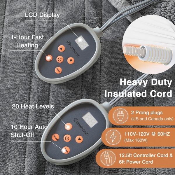 Beautyrest Gray Berber Heated King Blanket