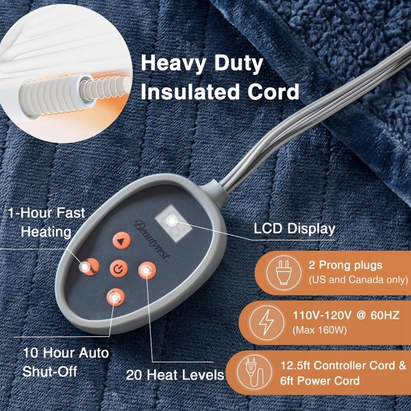 Beautyrest Navy Berber Heated Twin Blanket