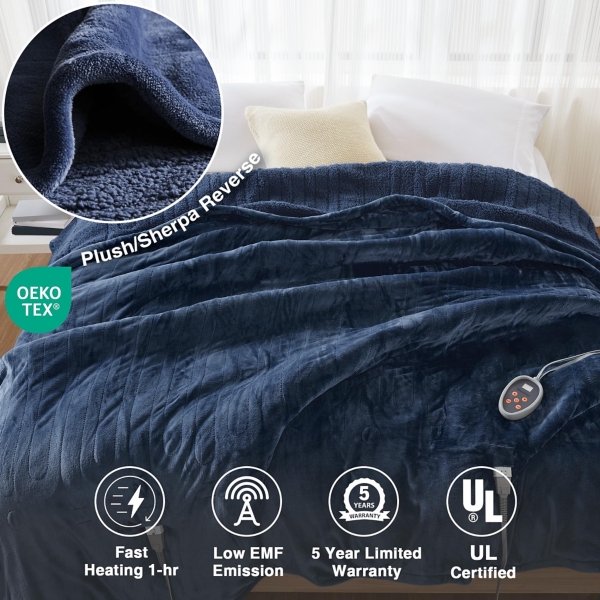 Beautyrest Navy Berber Heated Twin Blanket