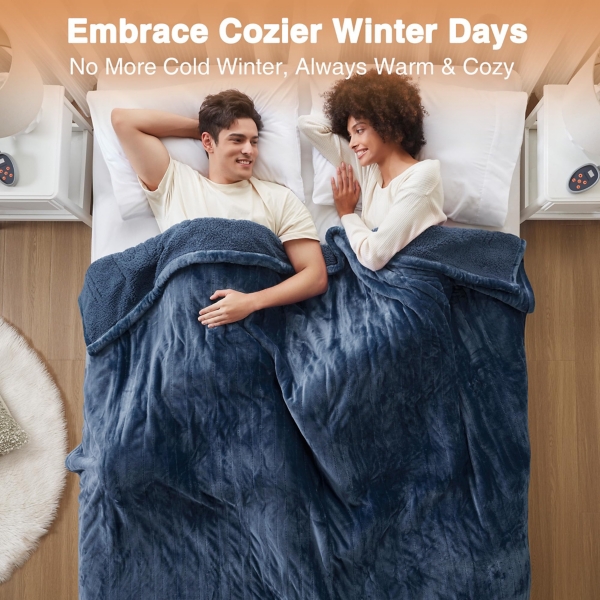 Beautyrest Navy Berber Heated Queen Blanket