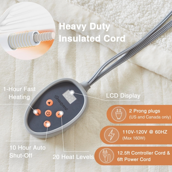 Beautyrest Ivory Berber Heated Twin Blanket