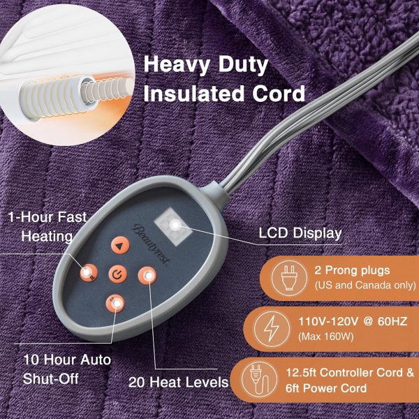 Beautyrest Purple Berber Heated Full Blanket