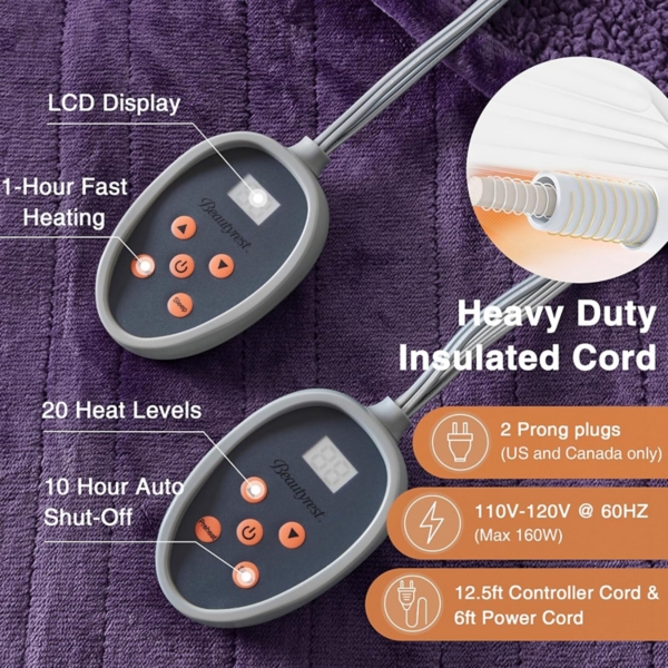 Beautyrest Purple Berber Heated Queen Blanket