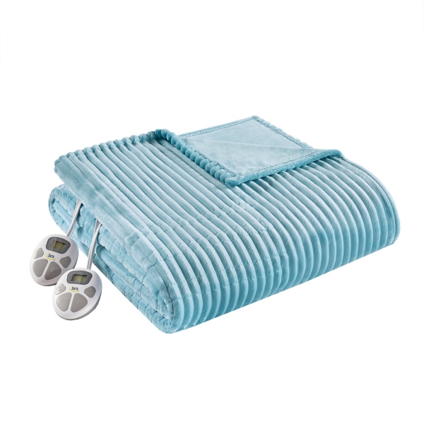 Serta Blue Corded Plush Heated King Blanket