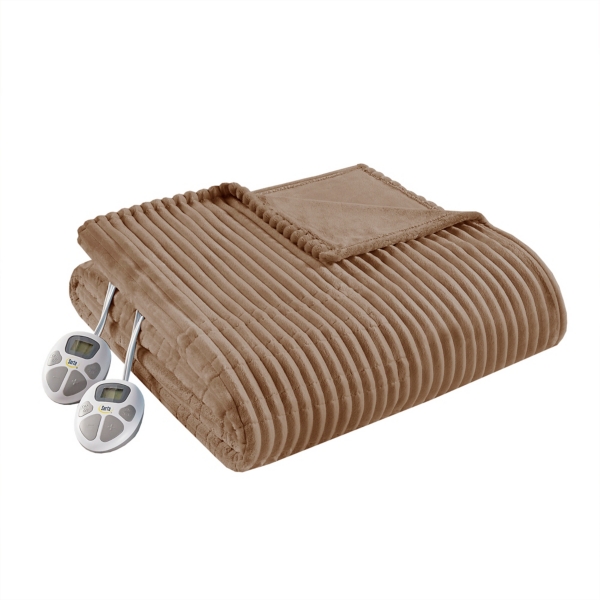 Serta Brown Corded Plush Heated Full Blanket