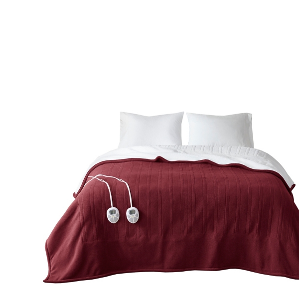 Serta Red Fleece & Sherpa Heated Queen Blanket