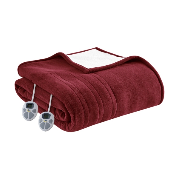 Serta Red Fleece & Sherpa Heated King Blanket