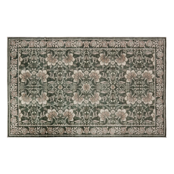 Green Leo Floral Washable Area Rug, 5x8