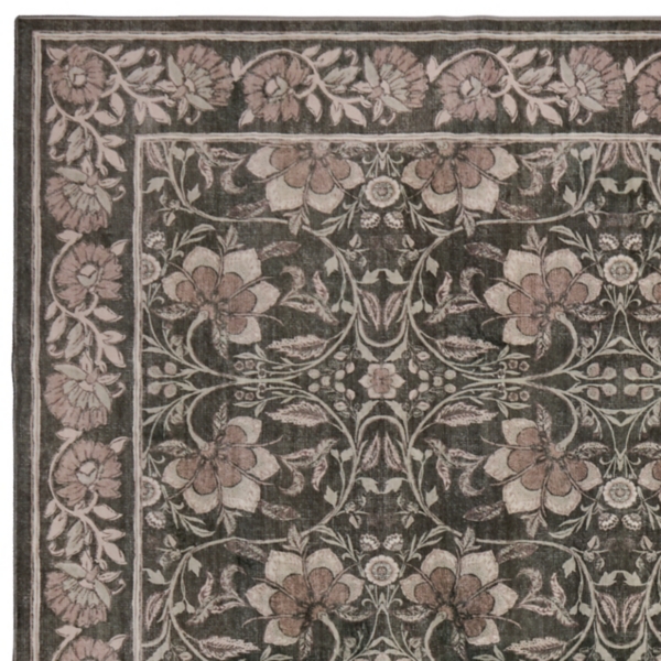 Green Leo Floral Washable Area Rug