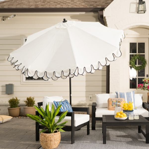 Scalloped Outdoor Umbrella, White, 106 , Polyester | Kirkland's Home