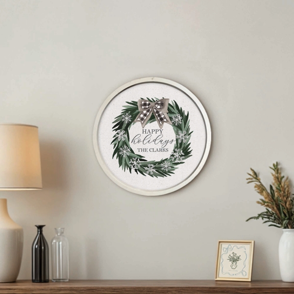 Personalized Neutral Wreath White Framed Art Print