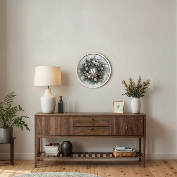 Personalized Winter Wreath White Framed Art Print