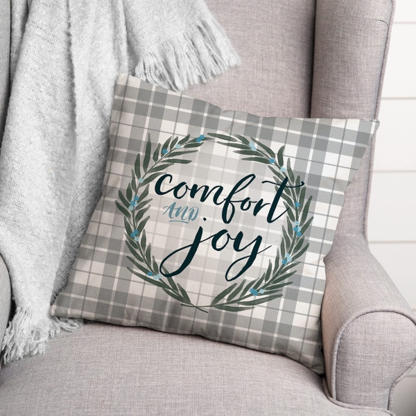 Comfort and Joy Plaid Christmas Pillow