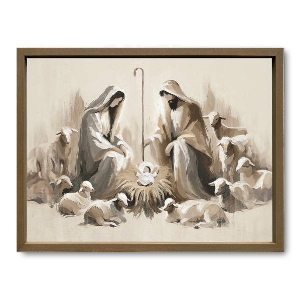 Neutral Nativity Scene Brown Framed Art Print