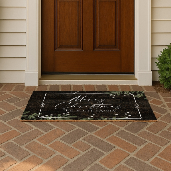 Personalized Merry Christmas Greenery Doormat