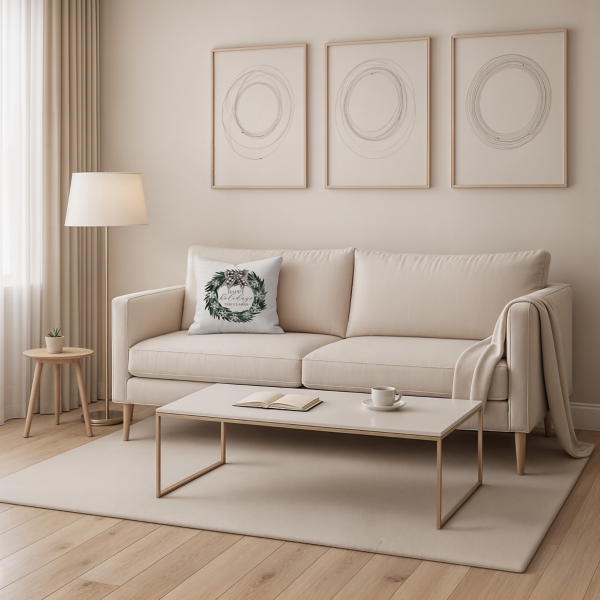 Personalized Happy Holidays Neutral Wreath Pillow