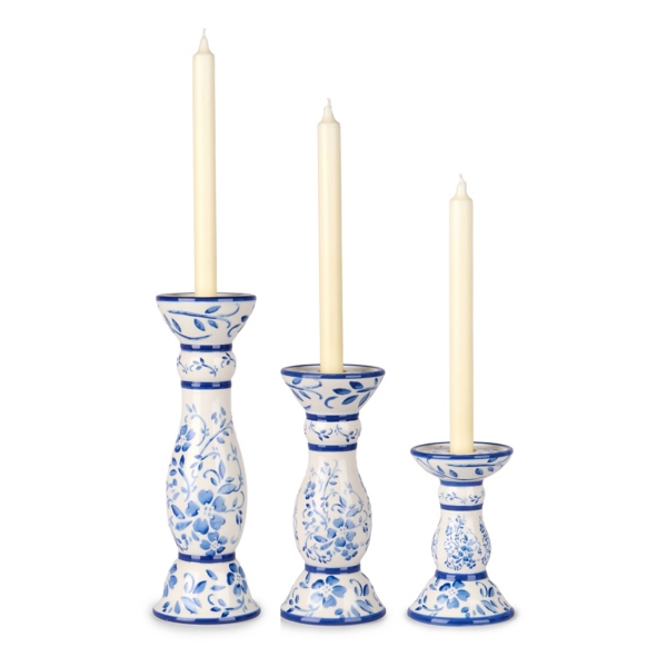 Blue Floral Ceramic Taper Candle Holders, Set of 3 | Kirklands Home