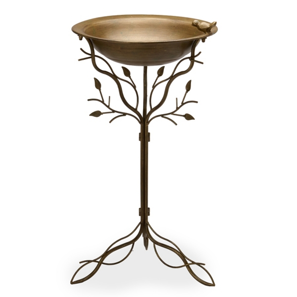 Distressed Blue Metal Bird Bath on Stand