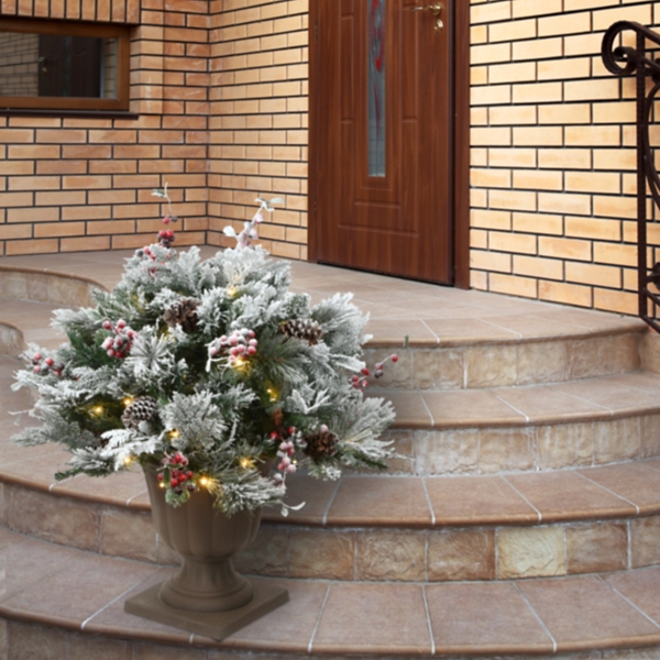 Pre-Lit Snowy Bedford Pine Urn Filler, 22 in.