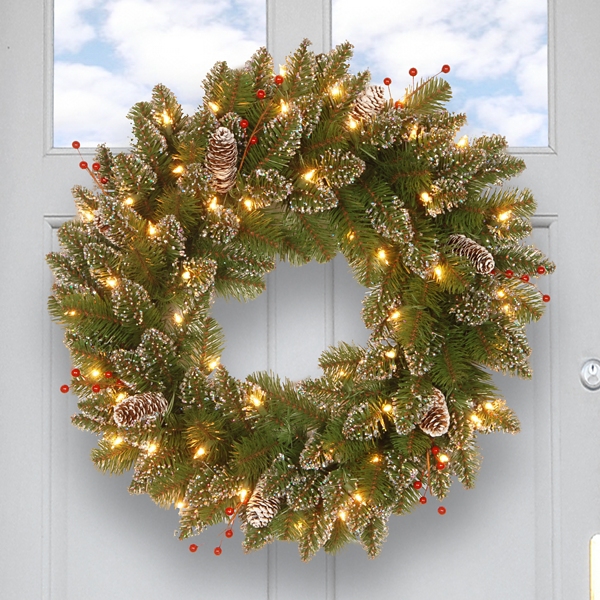 Pre-Lit Glittery Mountain Spruce Christmas Wreath