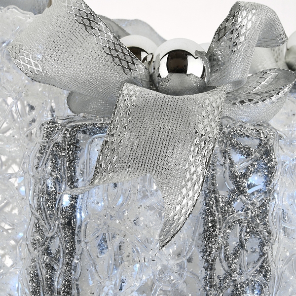 LED White Glitter Outdoor Gift Boxes, Set of 3