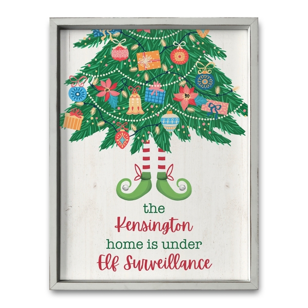 Personalized Elf Surveillance White Framed Print