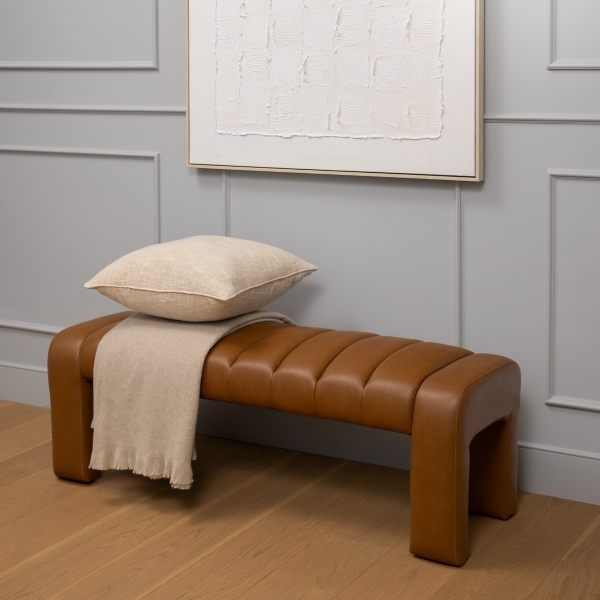 Camel Vienna Channeled Faux Leather Bench