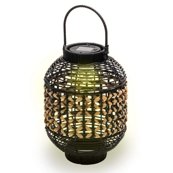 Natural Woven Black Solar Lantern, 13 in. | Kirklands Home